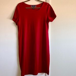 Red short sleeve office dress
